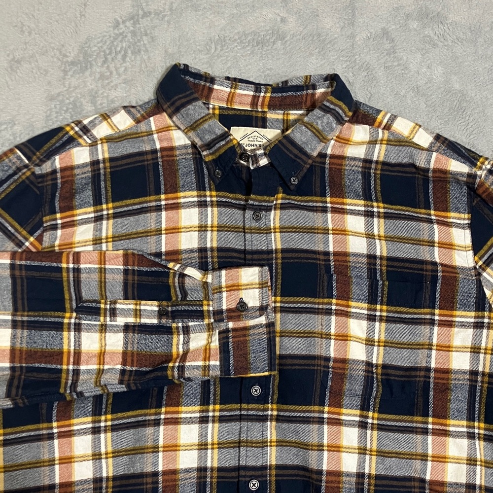✨St.John’s Bay Men’s Plaid Button-Down Shirt - Black, Brown, and Yellow- XXL
